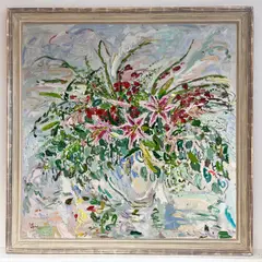 Dancing Lilies Signed by Venetia Syms, Oil on canvas, sold Oct 2023