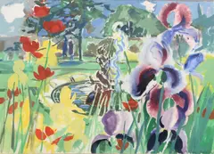 Fountain in Kew Gardens by Elizabeth Jane Lloyd, pencil, sold Oct 2023