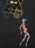 Devil watches the woman coloured inks on paper by Dorte Clara Dodo Burgner, drawing, sold Oct 2023