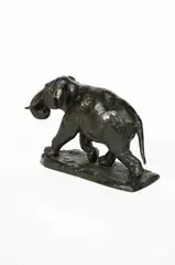 Eléphant courant trompe enroulée by Roger Godchaux, bronze, sold Oct 2023