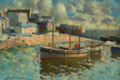 The Harbour by Arthur Hayward, Oil on board, sold Jun 2023