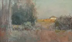 Landscape with a wood and a field of corn by William Delafield Cook, Oil on canvas, sold Jun 2023