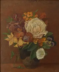 Still life with flowers in a vaseSigned with monogram by Maxwell Armfield, Tempera on board, sold Jun 2023