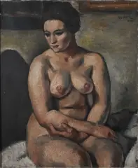 Female nude seated in an interiorSigned and dated KVAPIL/1928 by Charles Kvapil, Oil on canvas, sold Jun 2023