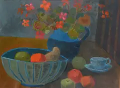 Still life with a bowl of fruit by Biddy Picard, Oil on board, offered Jun 2023