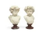 pair of marble busts of putti representing Summer and Autumn by Francesco Bienaimé, marble, sold Apr 2014