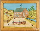 farm scene by Bill Rank, oil on velvet, sold Apr 2025
