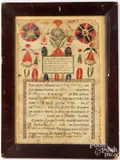 printed and hand drawn fraktur for Jacob Hering by Martin Brechall, watercolor and ink on paper, sold Feb 2025