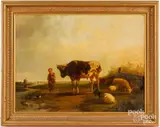 landscape with farm animals and boy by Pieter Plas, oil on panel, sold Feb 2025