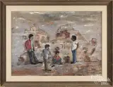 street scene with four figures by Ben Shahn, mixed media on board, sold Feb 2025