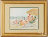 beach scene by Olga Rosenson, watercolor, sold Feb 2025