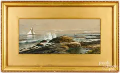 coastal scene by Edmund Darch Lewis, watercolor and gouache, sold Feb 2025