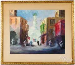 Cairo street scene by Leonid Gechtoff, pastel, sold Feb 2025