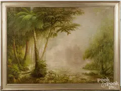 titled Tropical Scene by George Frederick Bensell, oil on canvas, sold Feb 2025