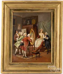 interior with figures by August Knoop, oil on canvas, sold Feb 2025