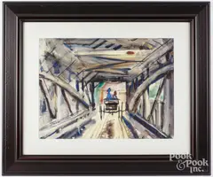Covered Bridge by Robert Noel Blair, watercolor, sold Feb 2025