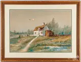 landscape with cottage by Lewis Edmund Darch Lewis, watercolor and gouache, offered Feb 2025