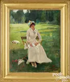 of a woman with a book by Abraham Archibald Anderson, oil on canvas, sold Jan 2025