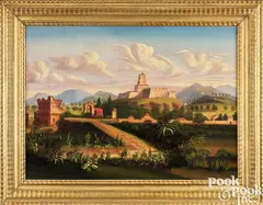 titled Molino del Rey-Chapultapec in the Distance. Chapultepec is a large hill in Mexico City that has been of cultural significance dating back to the Aztec Empire. 22" x 30 by Thomas Chambers, oil on canvas, sold Jan 2025