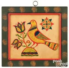 fraktur with bird and tulips by David Y. Ellinger, watercolor, sold Jan 2025