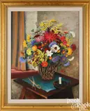 interior with vase of flowers by David Y. Ellinger, oil on board, sold Jan 2025