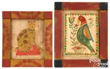 drawings of a cat and parrot by David Y. Ellinger, watercolor, sold Jan 2025