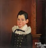 folk portrait of a child by Ira Goodell, oil on panel, sold Jan 2025