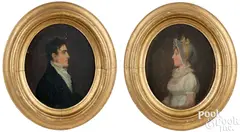 profile portraits of a husband and wife by Jacob Eichholtz, oil on panel, sold Jan 2025