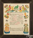 fraktur birth certificate for Menda Jane Amspacher by Daniel Peterman, ink and watercolor, sold Jan 2025