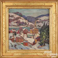 winter landscape titled New Hope Hills by Fern Isabel Kuns Coppedge, oil on canvas, sold Jan 2025