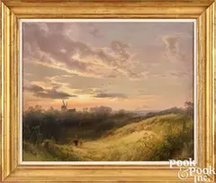 landscape with sunset and windmill by Hermann Herzog, oil on canvas, sold Jan 2025