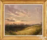 landscape with sunset and windmill by Hermann Herzog, oil on canvas, sold Jan 2025