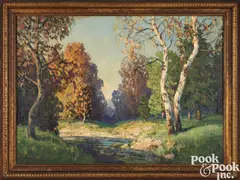 titled The Path Through the Woods by Walter Koeniger, oil on canvas, sold Jan 2025