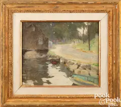 landscape with canal by Henry B. Snell, oil on board, sold Jan 2025
