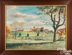 titled Strunk Chainsaw Factory and Farm by Ranulph Bye, watercolor, sold Jan 2025
