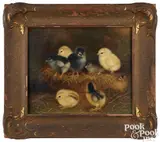 of eight chicks with a basket by Ben Austrian, oil on canvas, sold Jan 2025