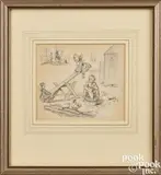 illustration of children playing by Tasha Tudor, pencil, sold Jan 2025