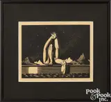 titled Starlight by Rockwell Kent, wood engraving, sold Jan 2025