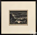 titled Deep Water by Rockwell Kent, wood engraving, sold Jan 2025