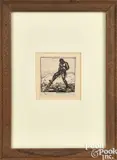 study man with shovel by Rockwell Kent, ink, sold Jan 2025
