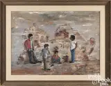 street scene with four figures by Ben Shahn, mixed media on board, offered Jan 2025