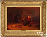 titled Sewing by the Hearth with verso label by Thomas Pollock Anshutz, oil on canvas, sold Jan 2025