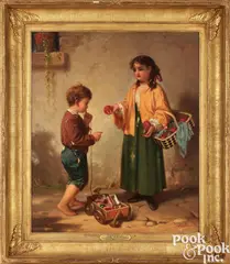 titled The Bargain by Ida Waugh, oil on canvas, sold Jan 2025