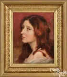 portrait of a young woman titled Simpatica by Will Hicok Low, oil on canvas, sold Jan 2025