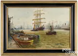 industrial harbor scene by Alfred Jensen, oil on canvas, sold Jan 2025