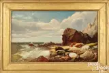 coastal landscape with figure picnicking on the beach with their dog by William Hart, oil on canvas, sold Jan 2025