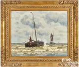 titled Dutch Fishing Boats by William Edward Norton, oil on canvas, sold Jan 2025