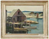 harbor scene by Walter Farndon, oil on board, sold Jan 2025