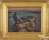 of figures and boat by Bo Bartlett III, oil on canvas, sold Jan 2025