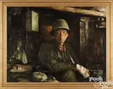 of a soldier titled Day and Night by Zhu Wei, oil on board, offered Jan 2025